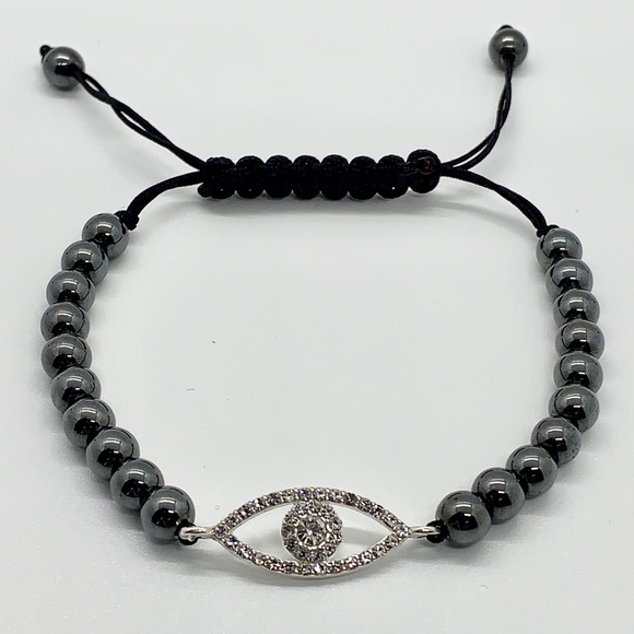 Hematite bead bracelet with evil eye - Picture 2 of 3